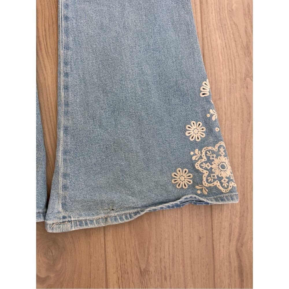 Hollister Light Blue Flare Jeans with White Floral Embroidered Hem - Picture 8 of 8